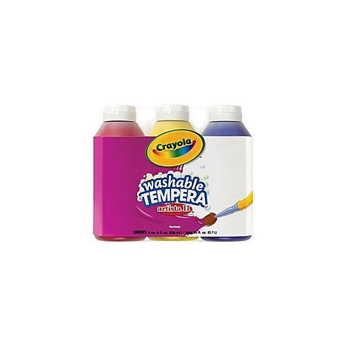 Crayola; Arista II Washable Tempera Paint; Primary Colors (Red, Yellow, Blue), Art Tools; 3 ct 8-OZ Bottles; Great for Classroom Projects