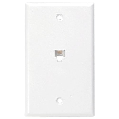 Leviton 40249-W Standard Telephone Wall Jack, 6P4C, Screw Terminals, White