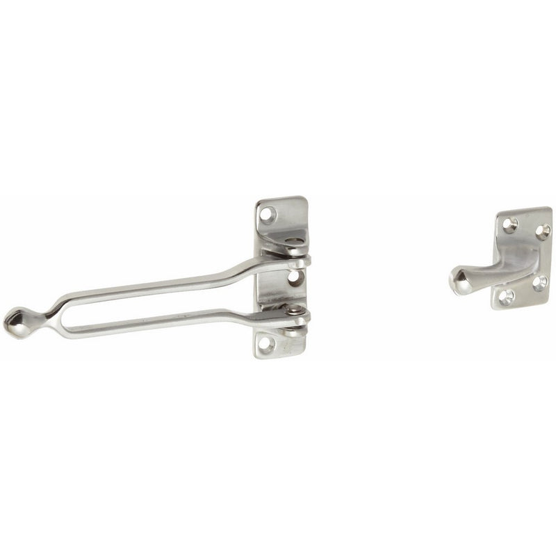 Rockwood 604.26D Brass Door Guard, 1-1/16" Body Width x 2-9/16" Body Length, 1-1/16" Strike Width x 1-1/16" Strike Length, Satin Chrome Plated Finish