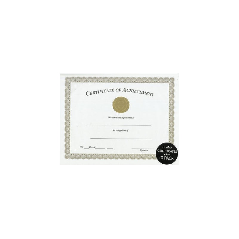 CERTIFICATE OF ACHIEVEMENT BLANK 10 PACK