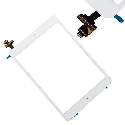 Replacement Screen for White iPad Mini Touch Screen Digitizer IC Chip Home Button and Flex Cable Assembly WiFi or Cellular or with Retina Display Model# A1432, A1454, A1455, A1489, and A1490