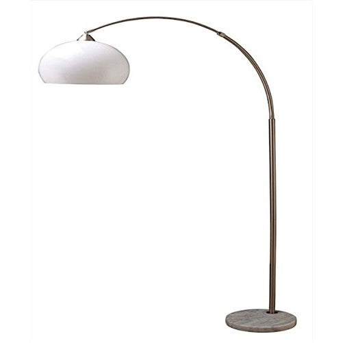 ORE International 6937SN Modern Silver Arc Floor Lamp on White Marble Base, 76-Inch Height