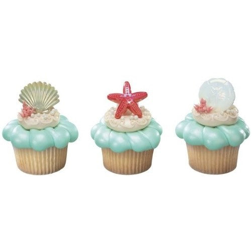 Beach Seashell Sand Dollar and Starfish Cupcake Rings - 24 ct