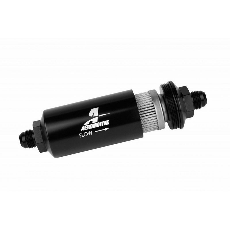 Aeromotive 12378 In-Line Filter (- AN -8 Male 40 Micron Stainless Mesh Element Bright Dip Black Finish)