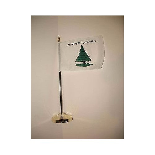 An Appeal to Heaven Tree With Grass Flag 4"x6" Desk Set Gold Base