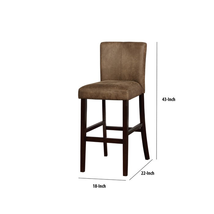 Wooden Bar Stool with Unique Channel Tufting Details, Brown