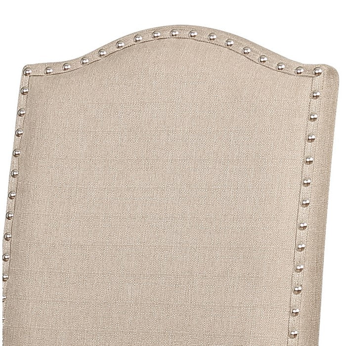 Wooden Counter Stool with Nailhead Trim Accents, Beige and Brown