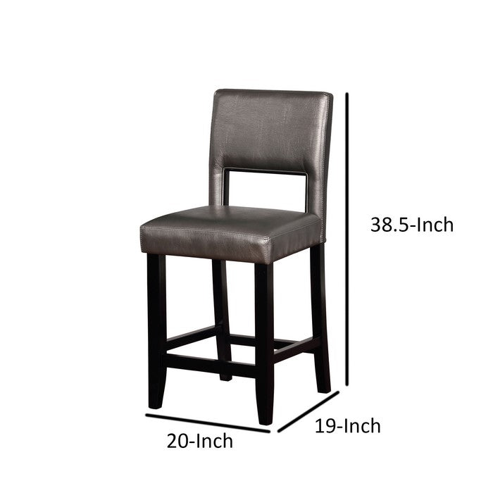 Contemporary Style Wooden Counter Stool with Footrest, Black and Gray