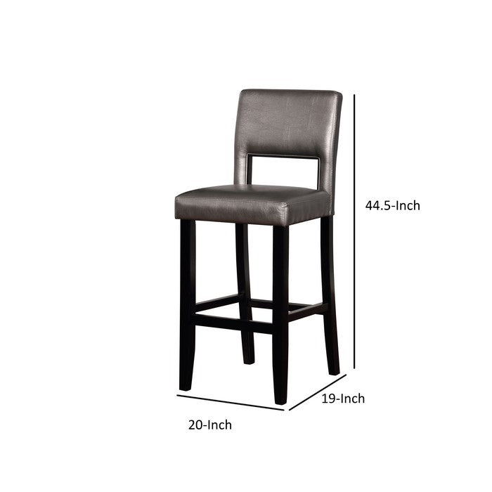 Contemporary Style Wooden Bar Stool with Footrest, Black and Gray
