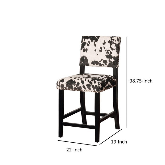 Traditional Style Wooden Counter Stool with Footrest, Black and White