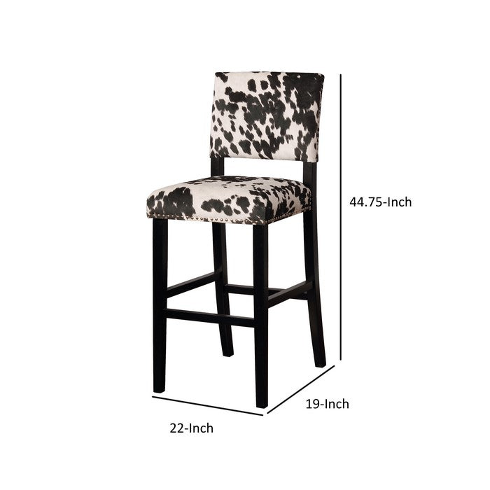 Traditional Style Wooden Bar Stool with Footrest, Black and White