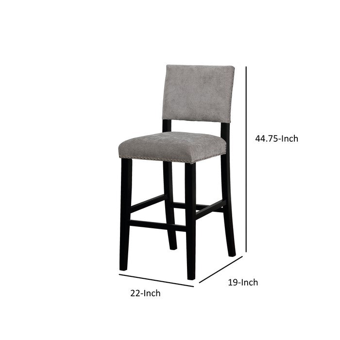 Transitional Style Wooden Bar Stool with Footrest, Gray and Black