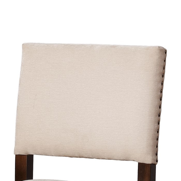 Transitional Wooden Counter Stool with Nailhead Trims, Beige and Brown