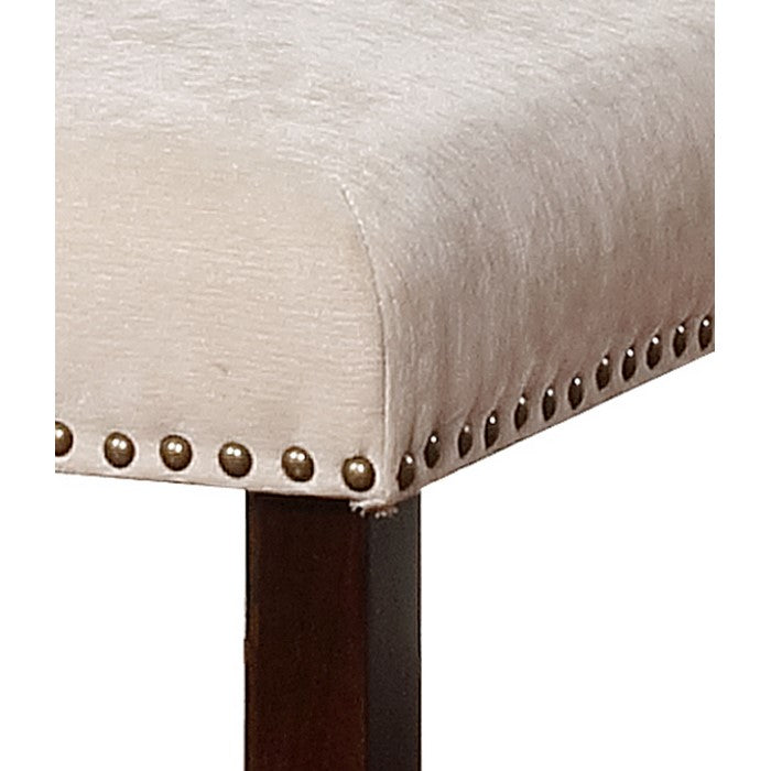 Transitional Wooden Counter Stool with Nailhead Trims, Beige and Brown