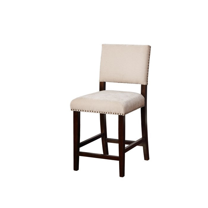 Transitional Wooden Counter Stool with Nailhead Trims, Beige and Brown