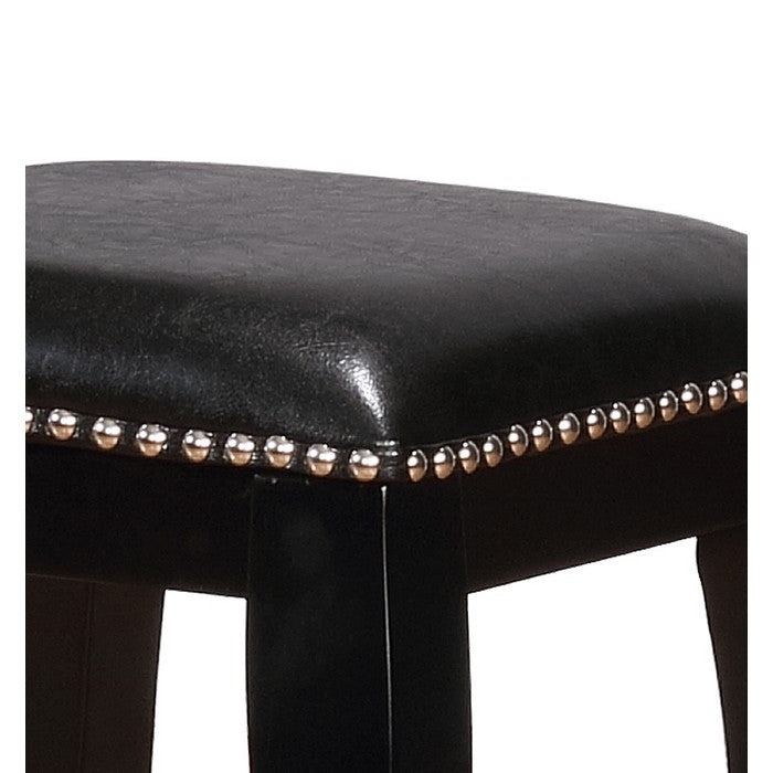 Contemporary Style Wooden Counter Stool with Nailhead Trims, Black