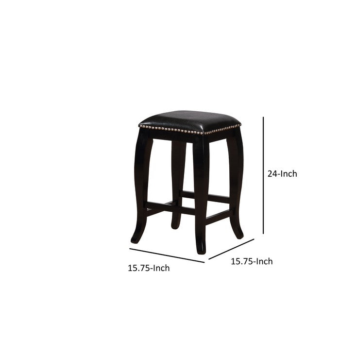 Contemporary Style Wooden Counter Stool with Nailhead Trims, Black