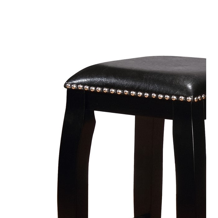 Contemporary Style Wooden Bar Stool with Nailhead Trims, Black