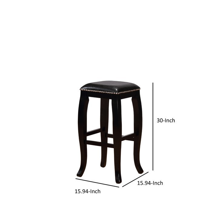 Contemporary Style Wooden Bar Stool with Nailhead Trims, Black