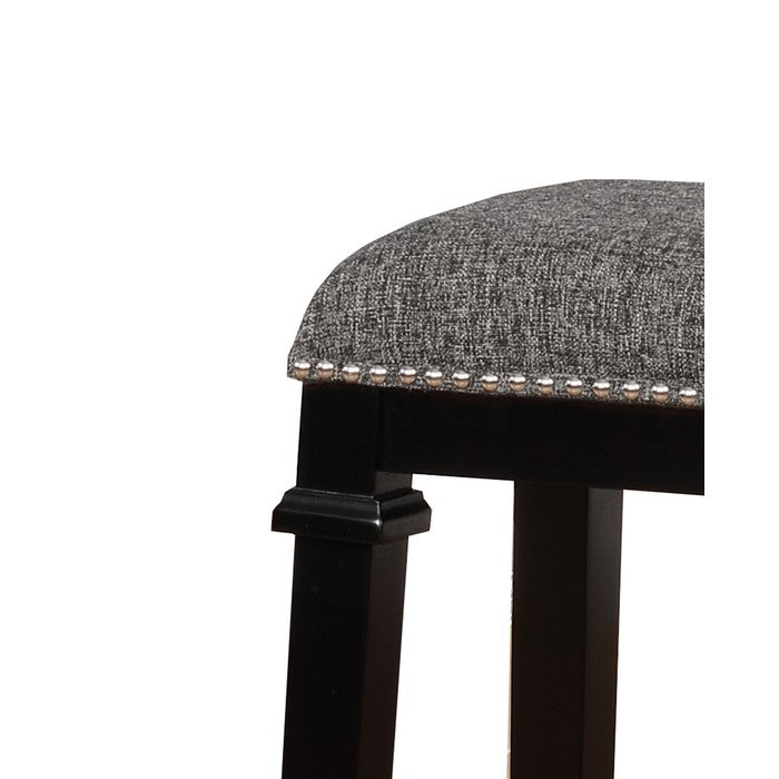 Transitional Wooden Counter Stool with Nailhead Trims, Black and Gray