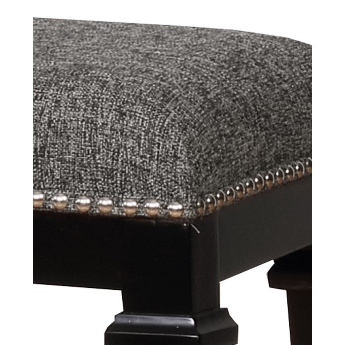 Transitional Wooden Counter Stool with Nailhead Trims, Black and Gray