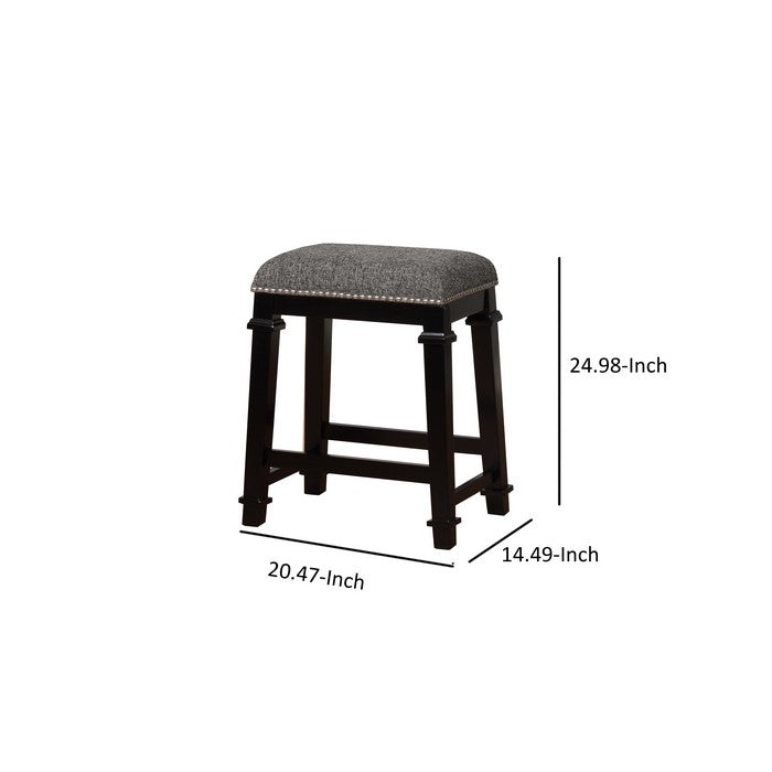 Transitional Wooden Counter Stool with Nailhead Trims, Black and Gray