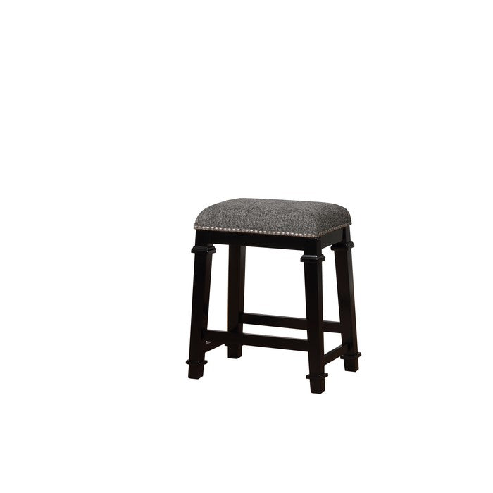 Transitional Wooden Counter Stool with Nailhead Trims, Black and Gray