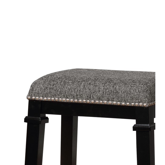 Transitional Wooden Bar Stool with Nailhead Trims, Black and Gray