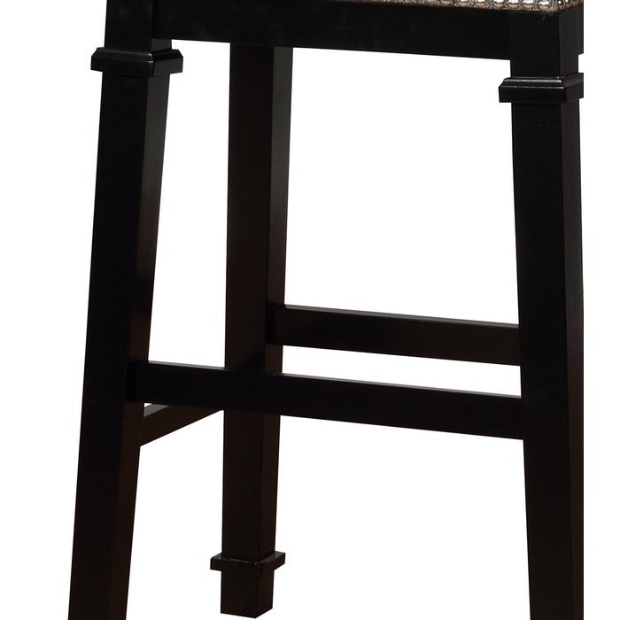 Transitional Wooden Bar Stool with Nailhead Trims, Black and Gray