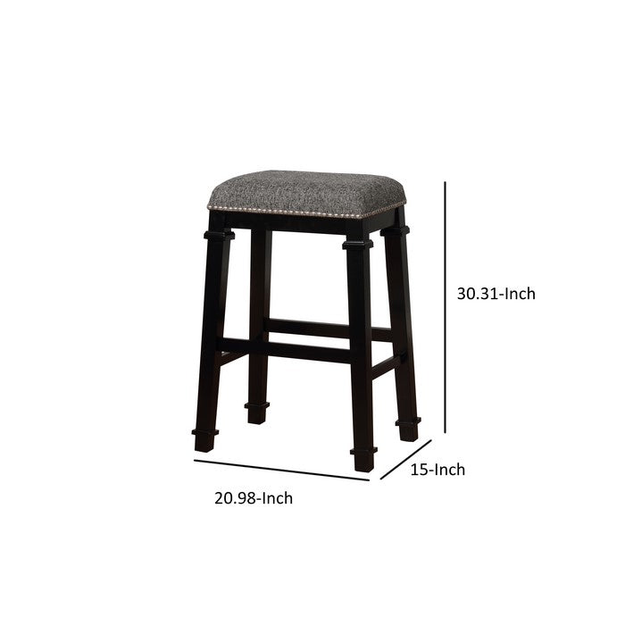 Transitional Wooden Bar Stool with Nailhead Trims, Black and Gray