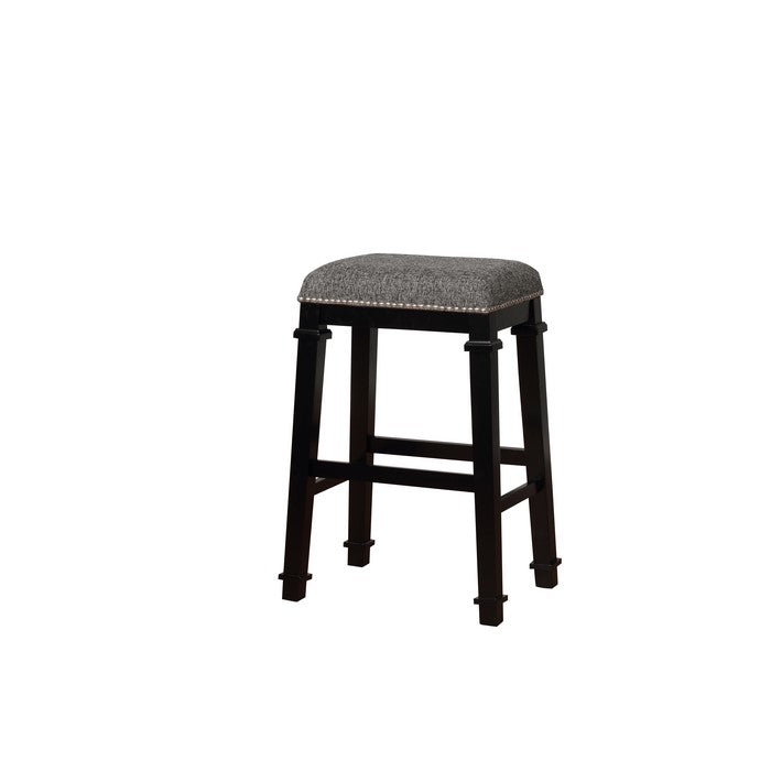 Transitional Wooden Bar Stool with Nailhead Trims, Black and Gray