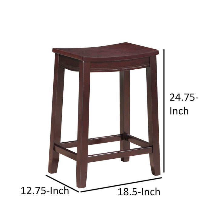Traditional Style Wooden Counter Stool with Saddle Seat, Brown
