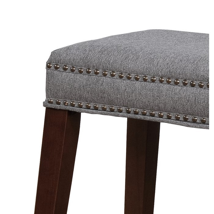 Traditional Wooden Counter Stool with Nailhead Trims, Brown and Gray