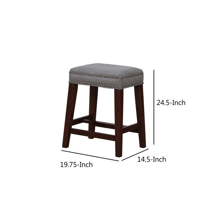 Traditional Wooden Counter Stool with Nailhead Trims, Brown and Gray
