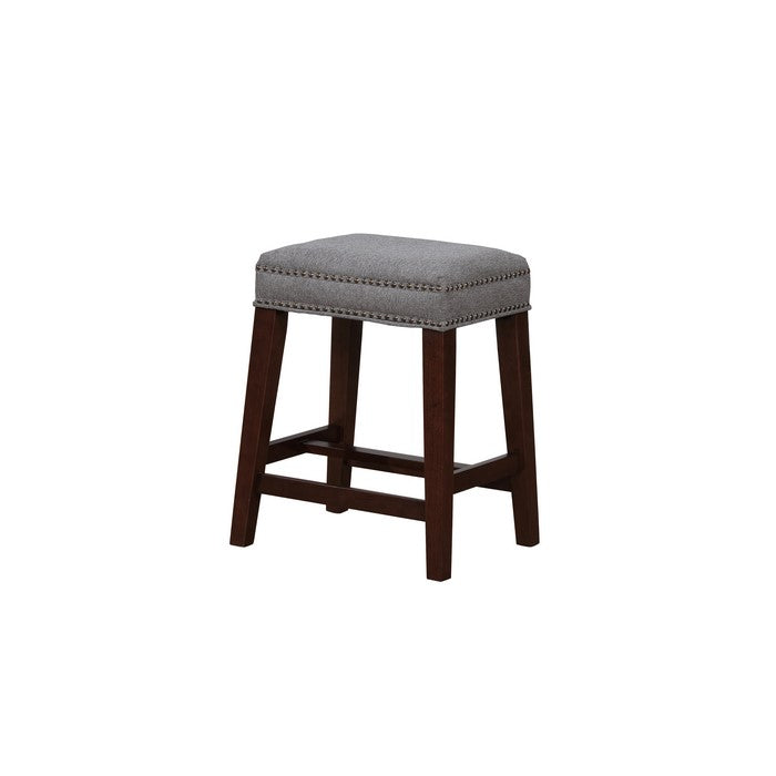 Traditional Wooden Counter Stool with Nailhead Trims, Brown and Gray