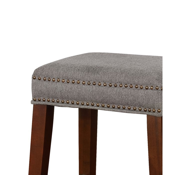 Traditional Wooden Bar Stool with Nailhead Trims, Brown and Gray