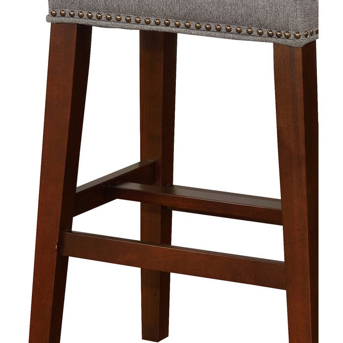 Traditional Wooden Bar Stool with Nailhead Trims, Brown and Gray