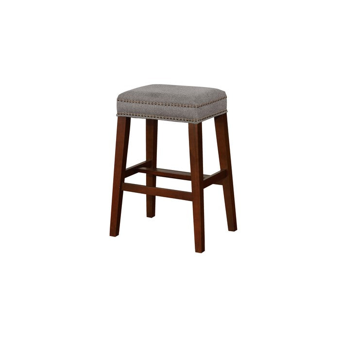 Traditional Wooden Bar Stool with Nailhead Trims, Brown and Gray