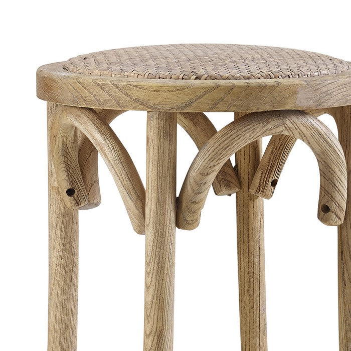 Wooden Counter Stool with Weave Top and Flared Legs, Brown
