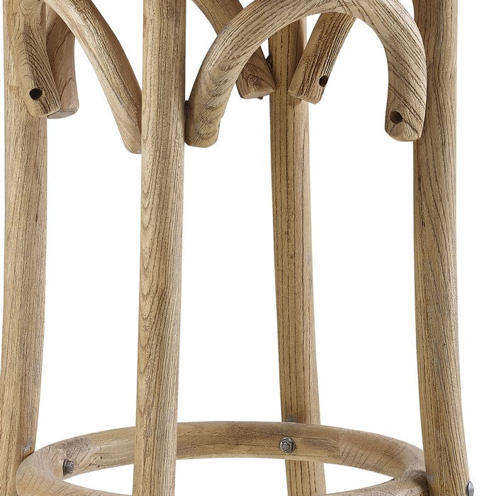 Wooden Counter Stool with Weave Top and Flared Legs, Brown