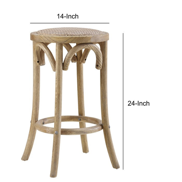 Wooden Counter Stool with Weave Top and Flared Legs, Brown