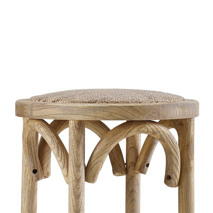 Wooden Bar Stool with Weave Top and Flared Legs, Brown