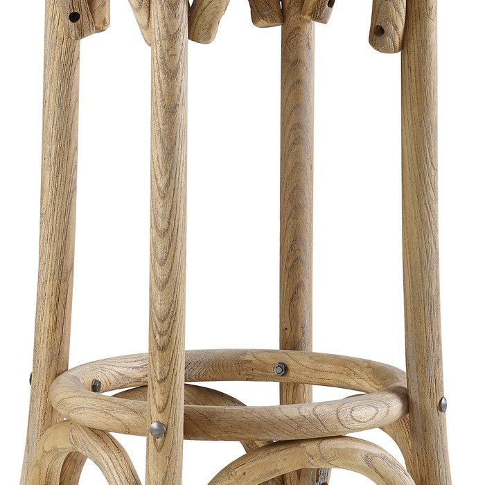 Wooden Bar Stool with Weave Top and Flared Legs, Brown