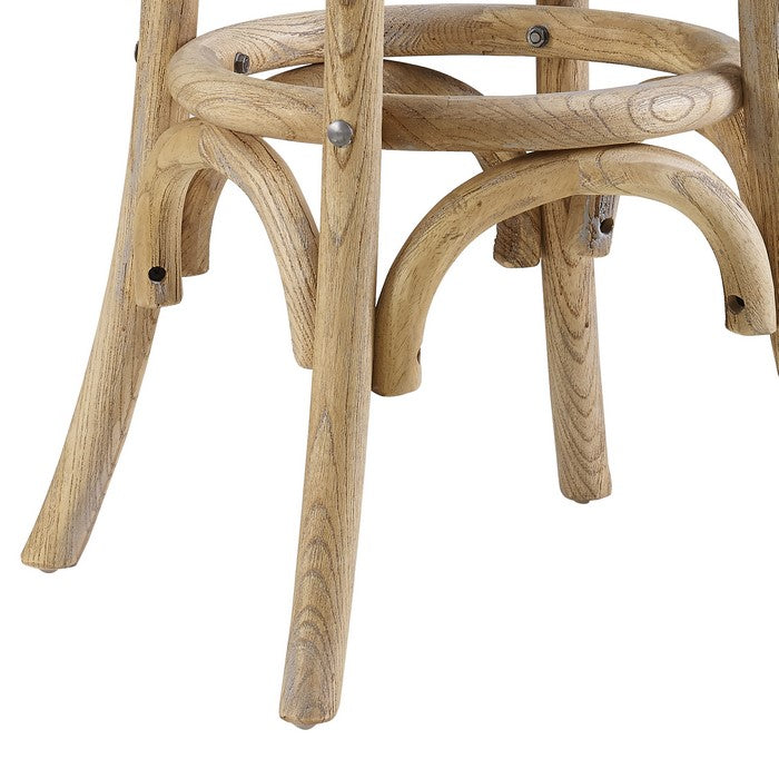Wooden Bar Stool with Weave Top and Flared Legs, Brown