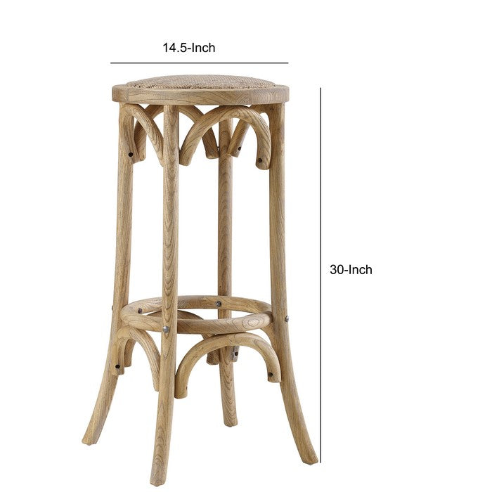 Wooden Bar Stool with Weave Top and Flared Legs, Brown
