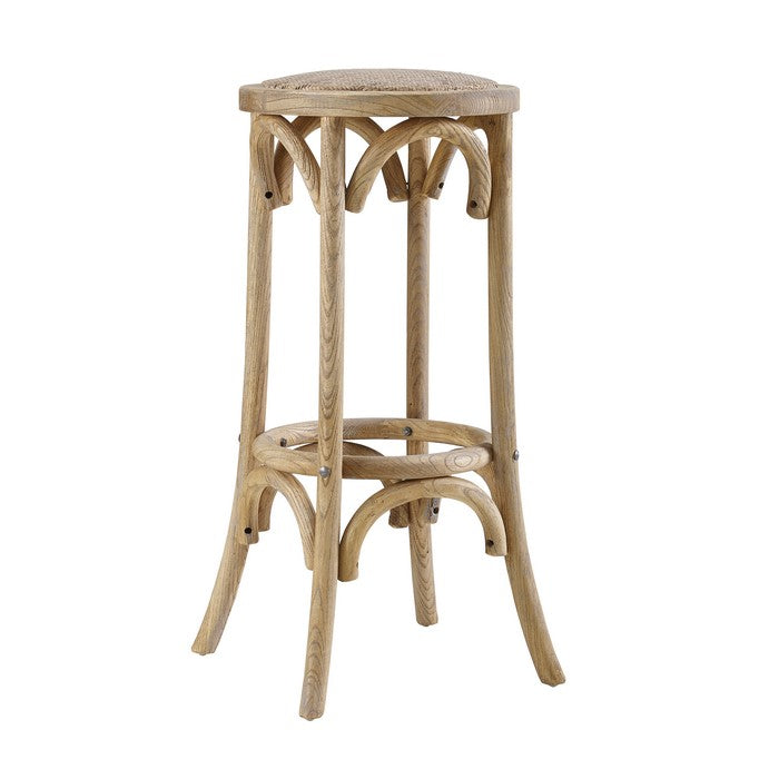 Wooden Bar Stool with Weave Top and Flared Legs, Brown