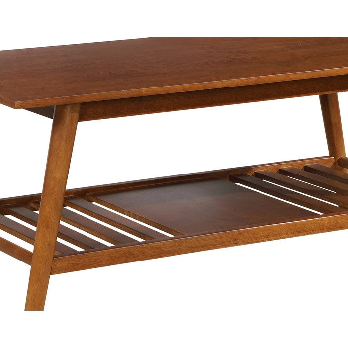 Wooden Coffee Table with Angled Legs and Open Shelf Storage, Brown