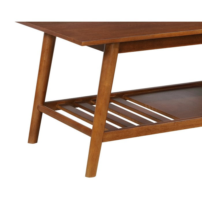 Wooden Coffee Table with Angled Legs and Open Shelf Storage, Brown