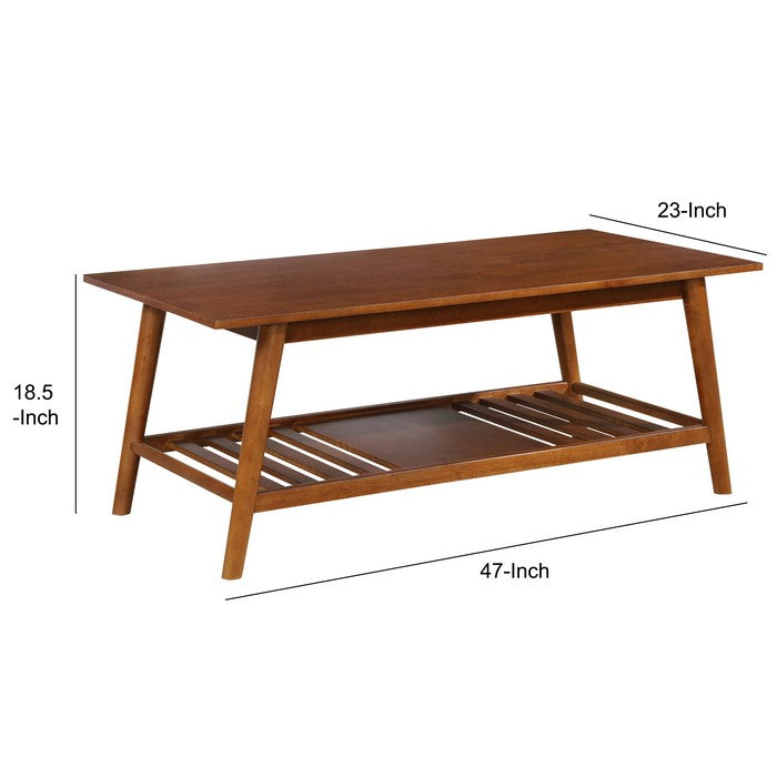 Wooden Coffee Table with Angled Legs and Open Shelf Storage, Brown