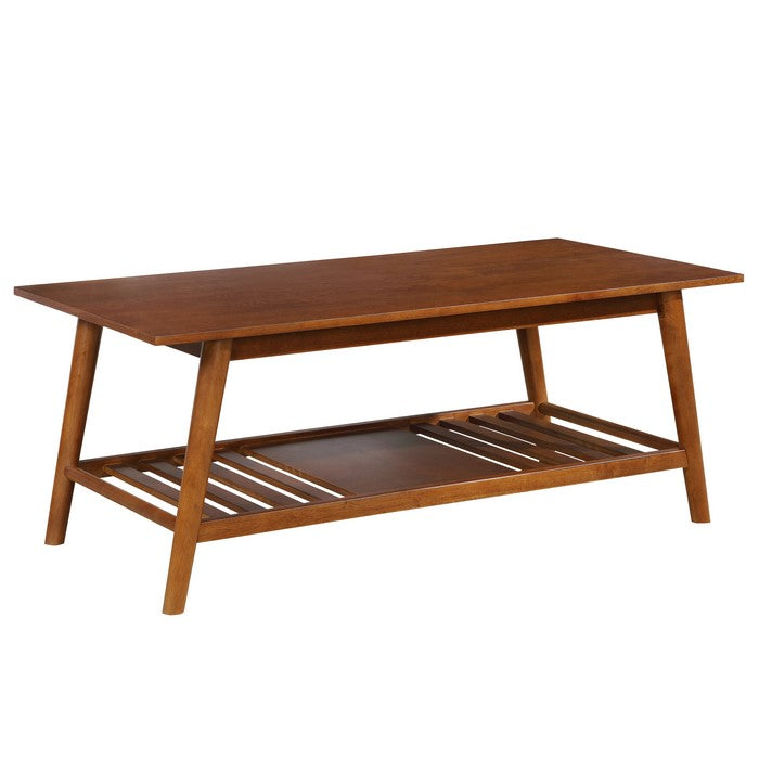 Wooden Coffee Table with Angled Legs and Open Shelf Storage, Brown